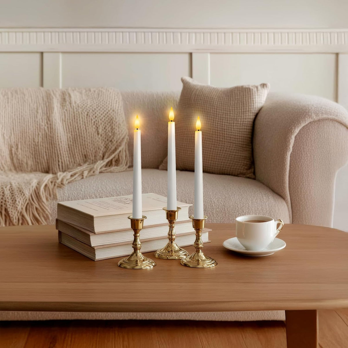 12 Pcs Flameless Taper Candles with Remote and Timer, 9.6 Inches Plastic LED Candlesticks, White Battery Operated