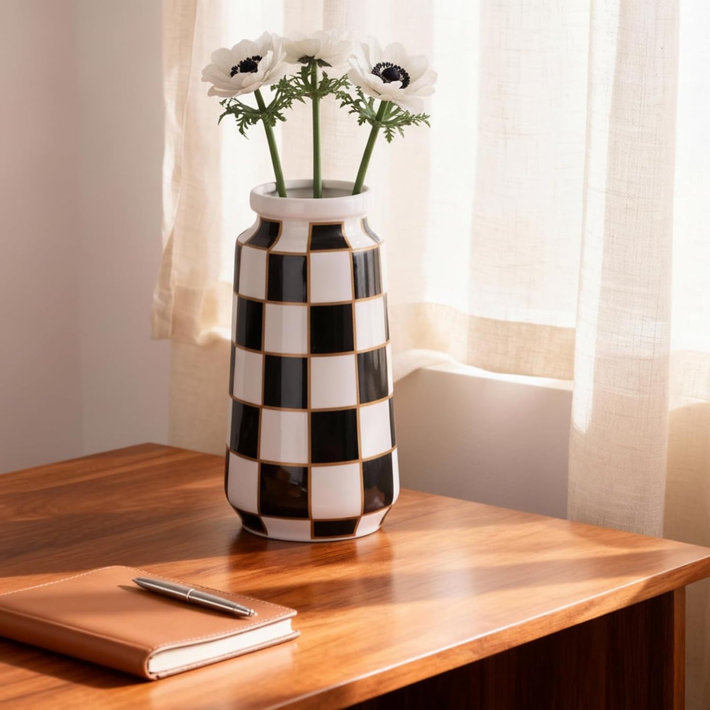 White Ceramic Vase / Black