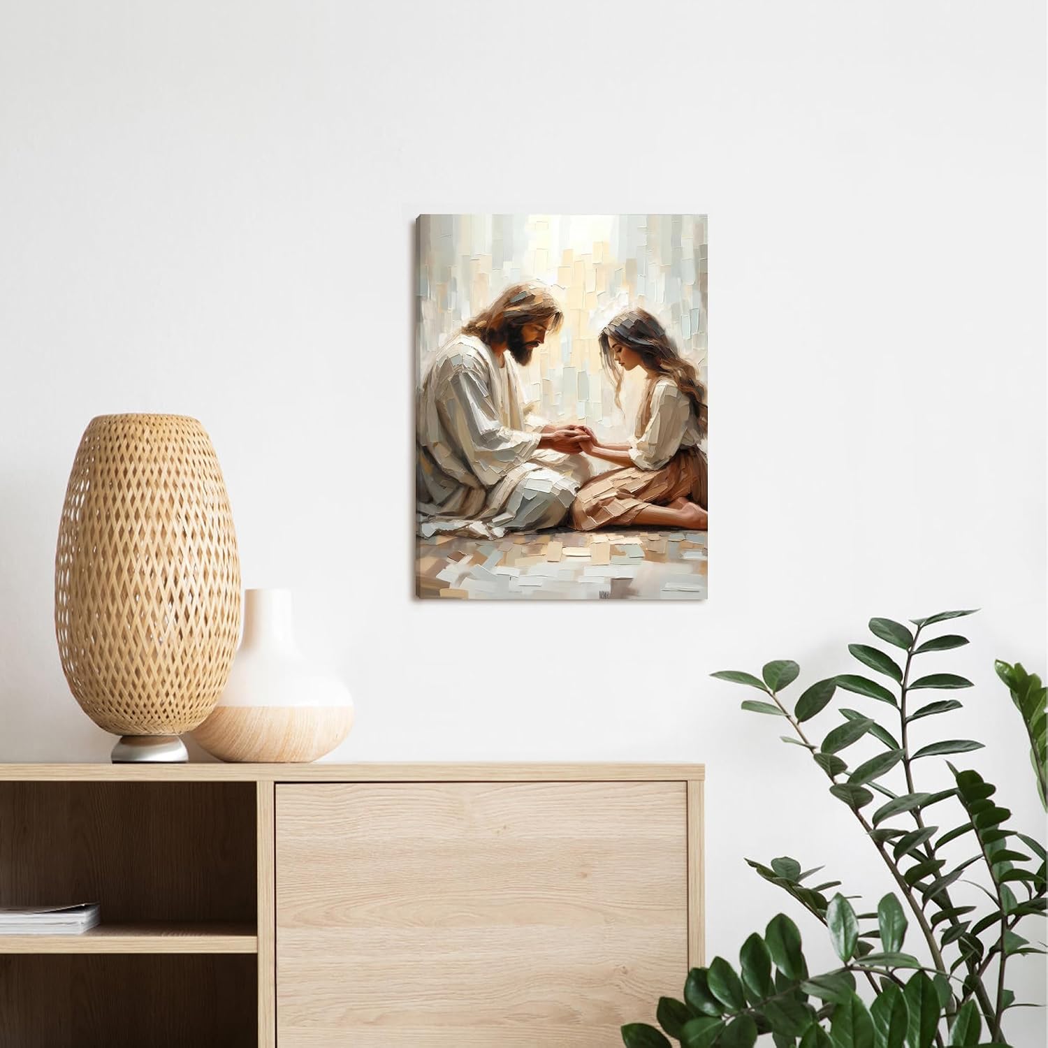 Christian Paintings Religious Canvas Wall Decor / 16"L x 12"W / Jesus and The Girl