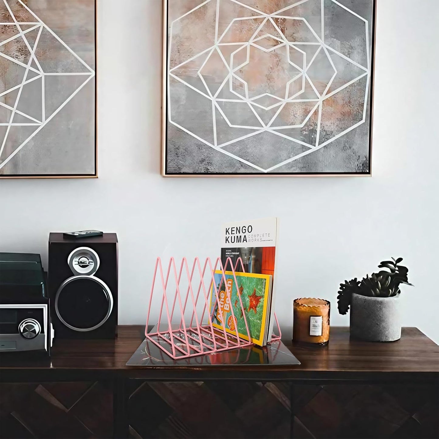 Vinyl Record Holder Storage, 9 Slot Metal Magazine Book Album Display Rack, Stylish Triangle Desktop File Sorter