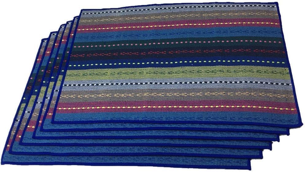 WAZAIGUR Hand Woven Cotton Placemats Set of 6, Blue | Indoor/Outdoor, Fabric, Non Slip, Colorful Place Mats Braided