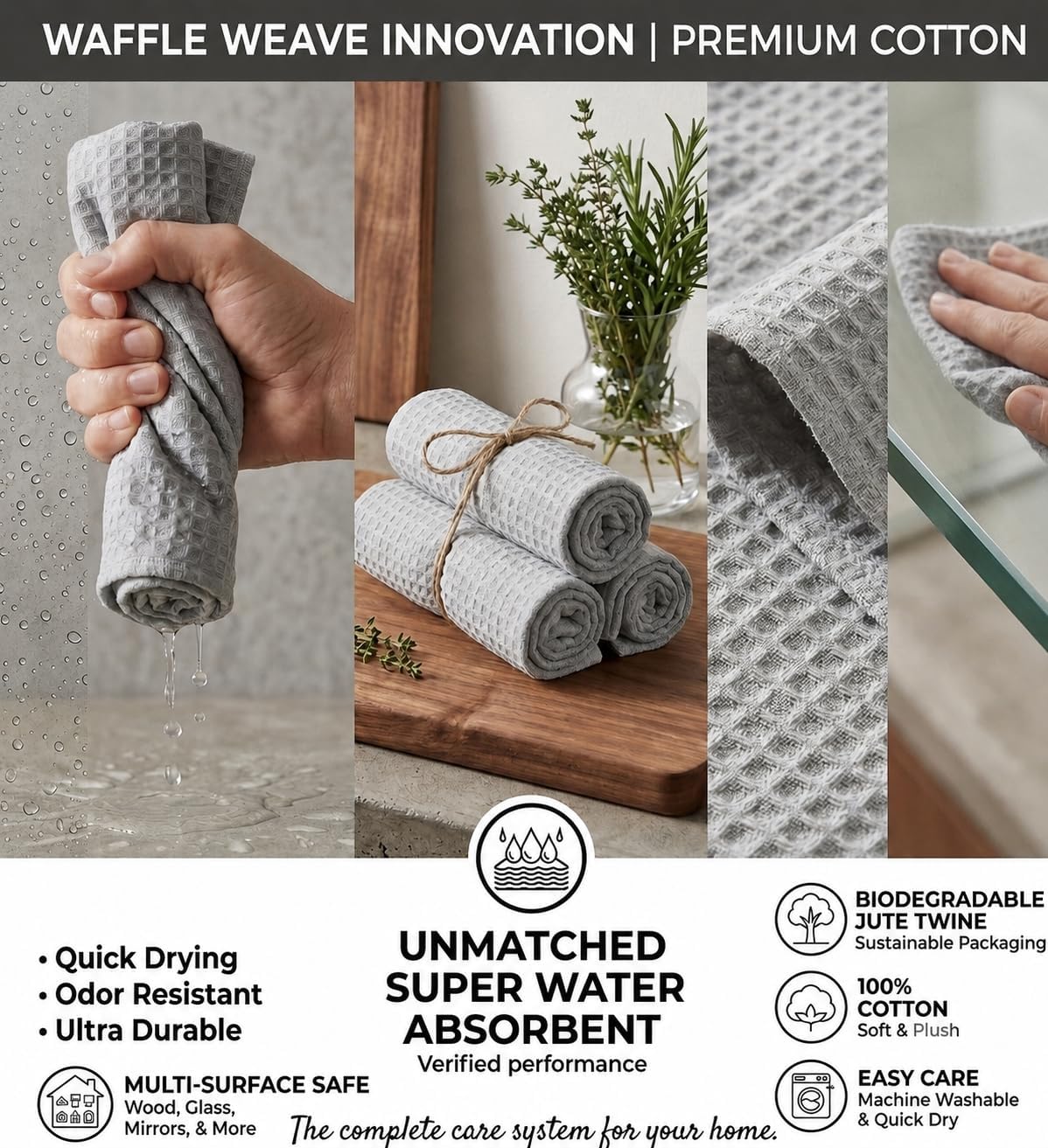 Urban Villa Kitchen Towels Cotton Dish Towels 20”x30” (Set of 6) Smoke