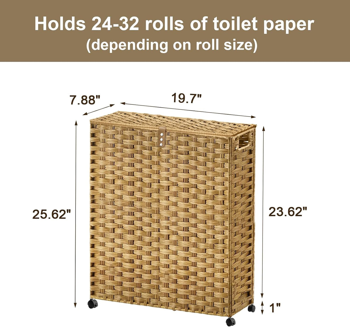 Hiagnete Toilet Paper Storage Basket with Lid and Wheels, Rattan Toilet Paper Holder Storage, Toilet Paper Organizer