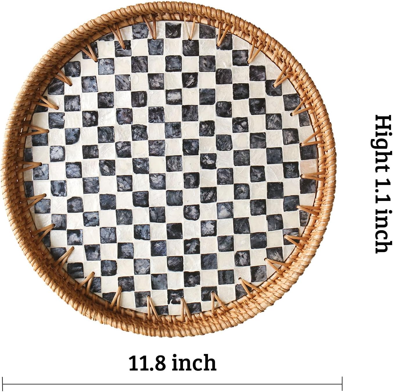 Round Rattan Tray / Checkered