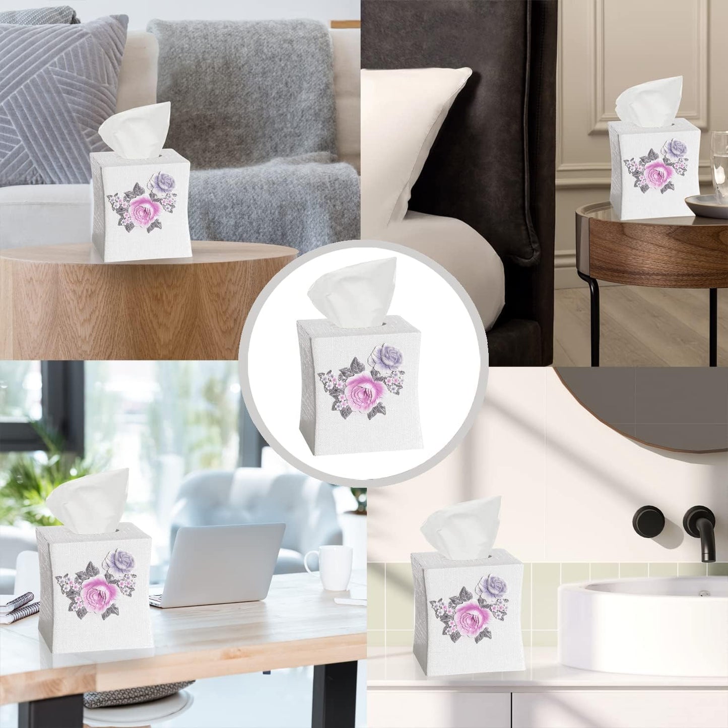 Zahari Home 2pc Michelle Bathroom Set Waste Basket & Tissue Cover Modern Classic Decor Stylish Unique Design Beautiful