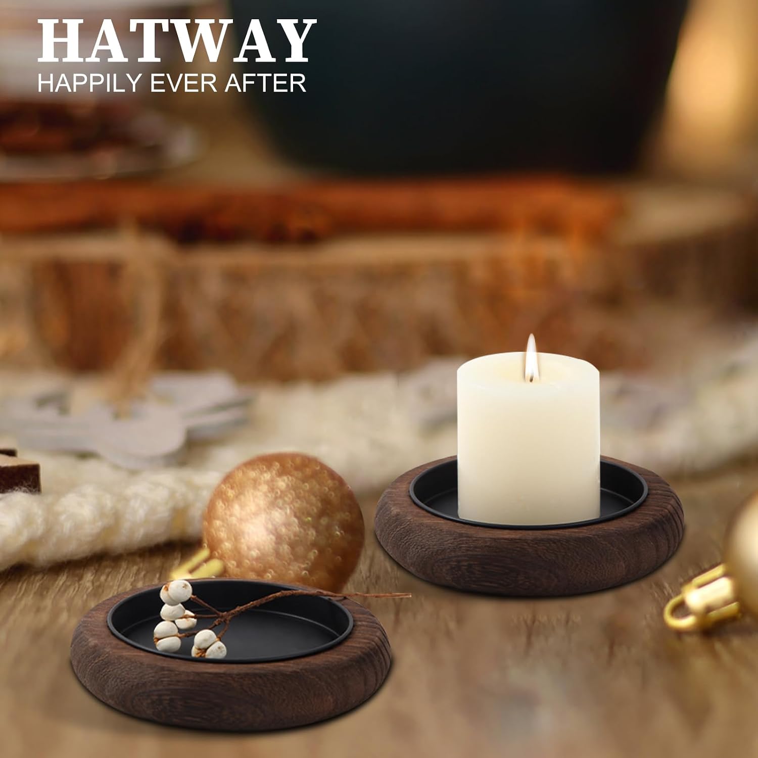 Wood Candle Holder Farmhouse Decor Wooden Pillar Candles Tray / Brown*4