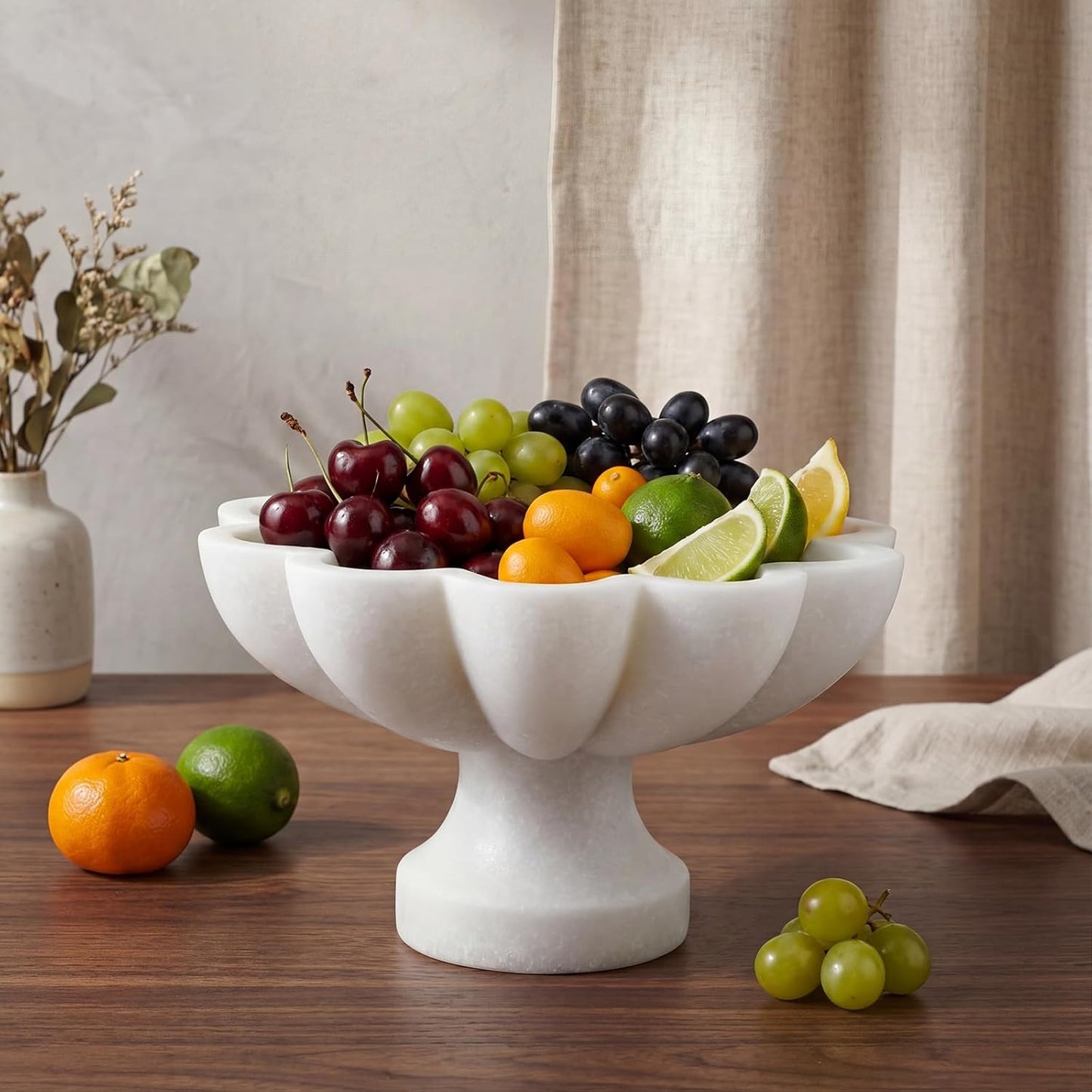 Decorative Scalloped Fluted Bowl / White / 8 Inch