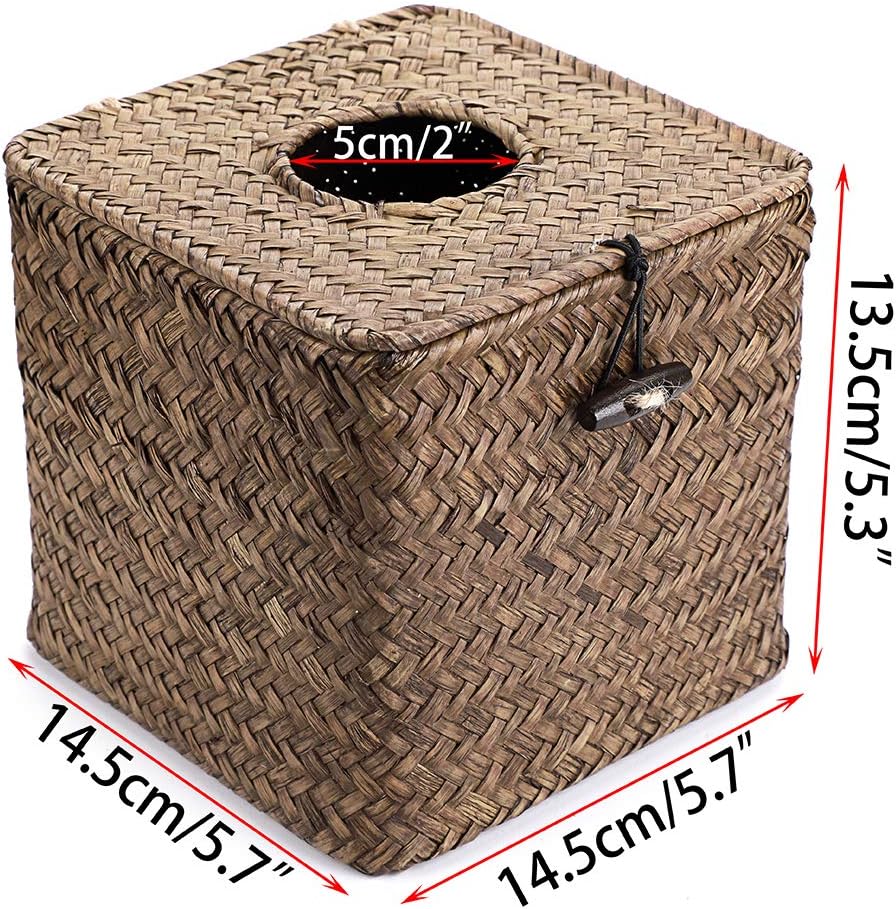 Woven Tissue Box Holder Rustic Cube Tissue Cover / Coffee / Seagrass