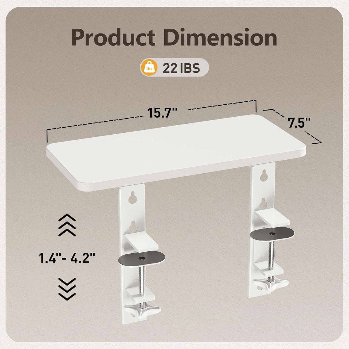 3 in 1 Clamp-on Desk Extender Shelf, 15.7×7.5 Inch, White | Adjustable Desk Riser for Monitor & Keyboard, Heavy-Duty