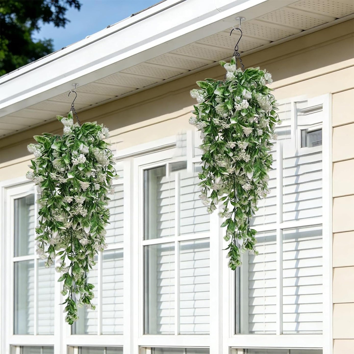 Artificial Hanging Flowers / White-rose / 22.4 Inch / Set of 4