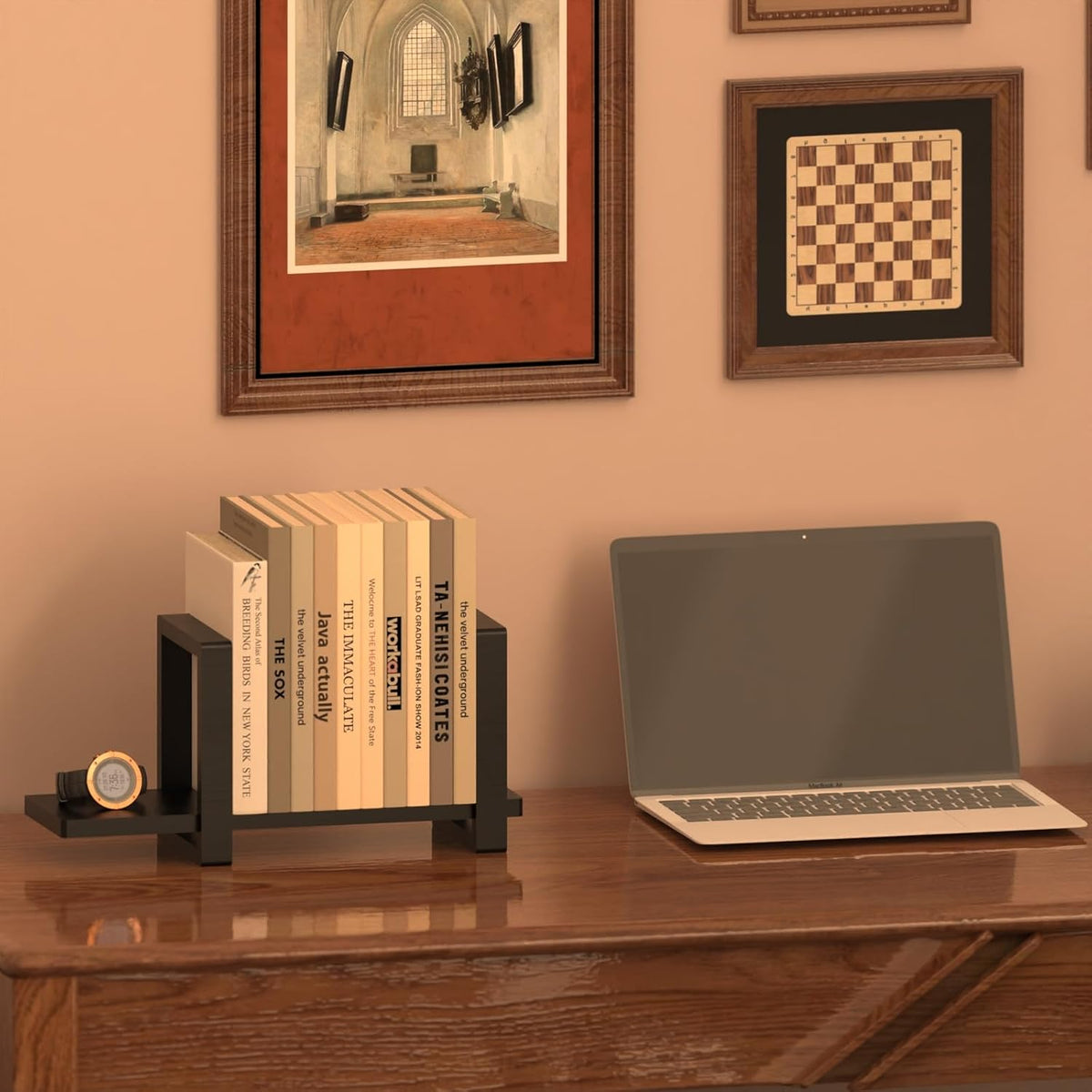 100% Solid Wood Adjustable Desktop Bookshelf, Retro Tabletop Bookshelf, Desk holder Shelf for Living Room, Home