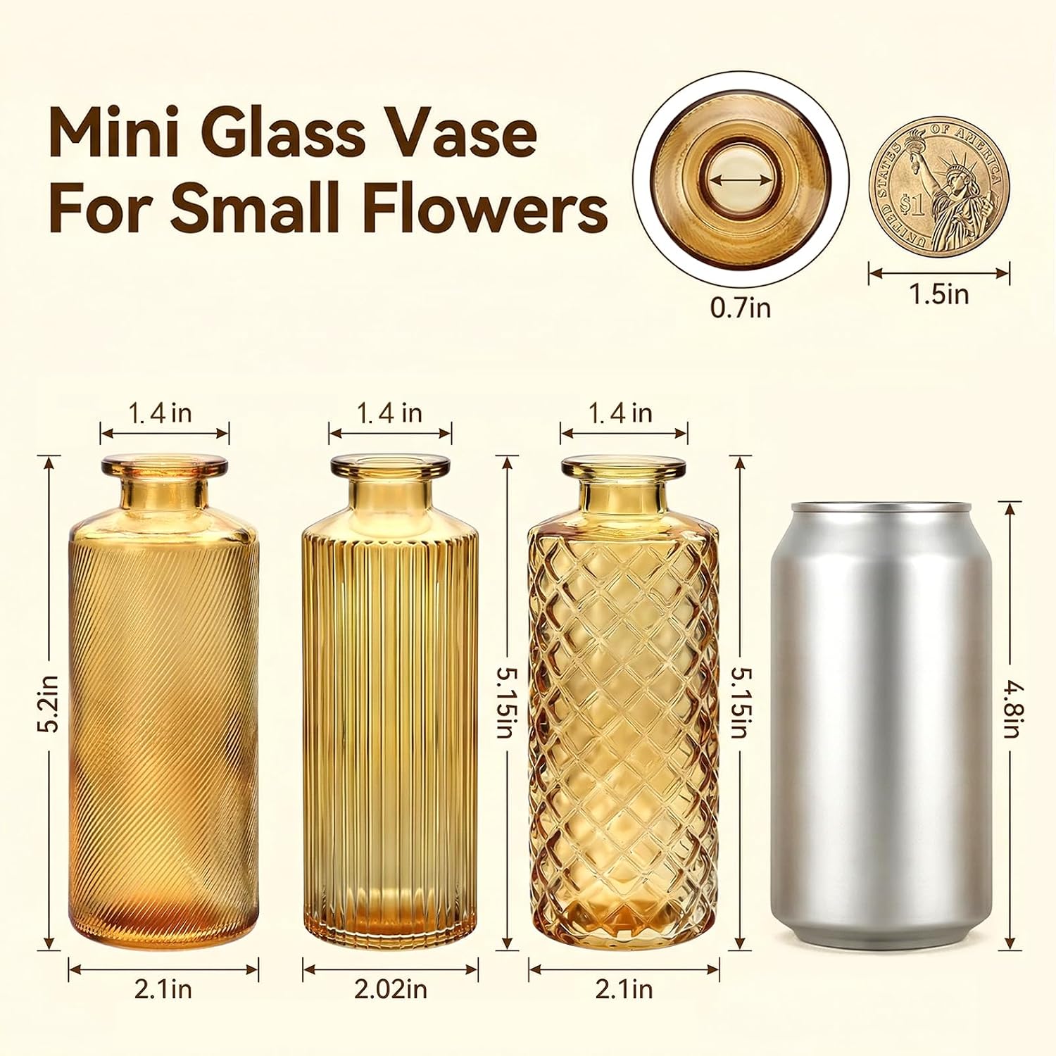 Glass Bud Vases / Amber Gold / Set of 30