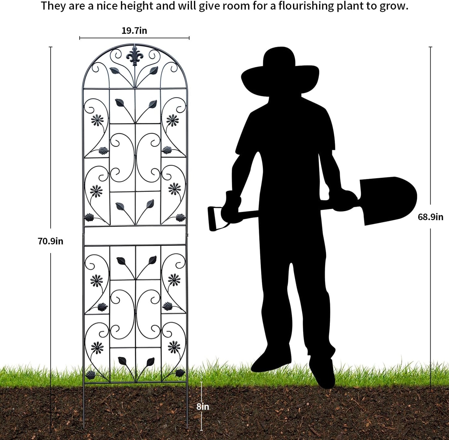 70.8" Metal Garden Trellis for Climbing Plants, 2 Pack Black | Rustproof steel lattice supports roses, clematis