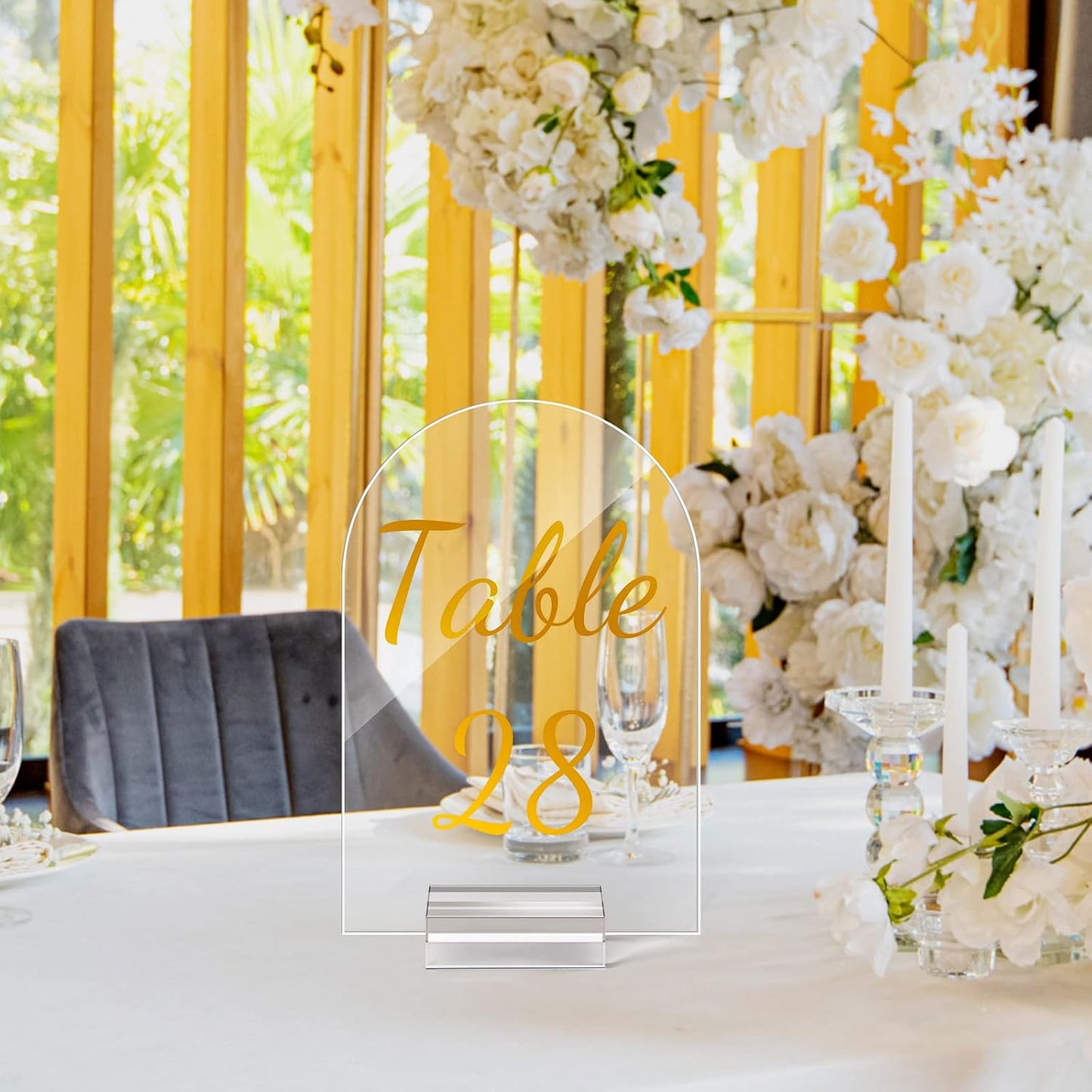 Qunclay 40 Pack Table Numbers 1-40 4 x 6 Inch Gold Acrylic Stands | Clear Acrylic with Gold Calligraphy Font, Wedding