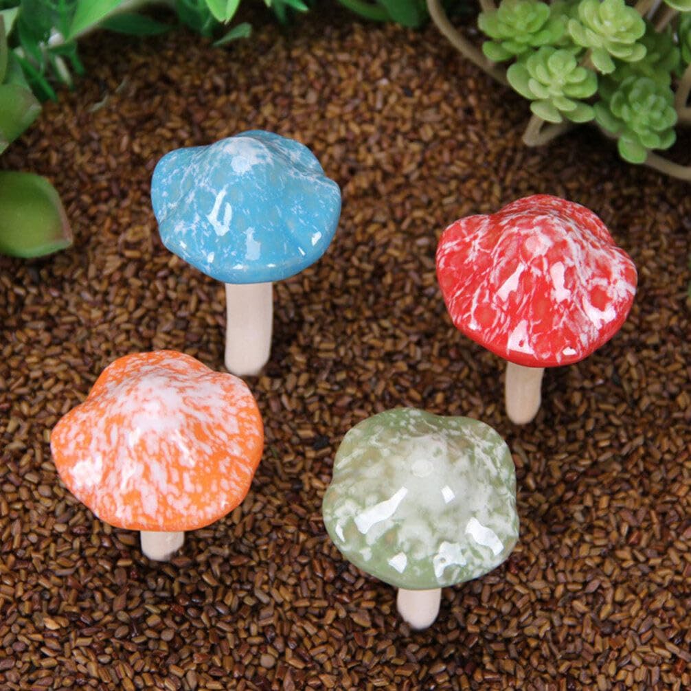 Miniature Ceramic Mushroom Decor Realistic Small Mushroom Figurines / 2 x 1.96 x 1.96 / Set of 4