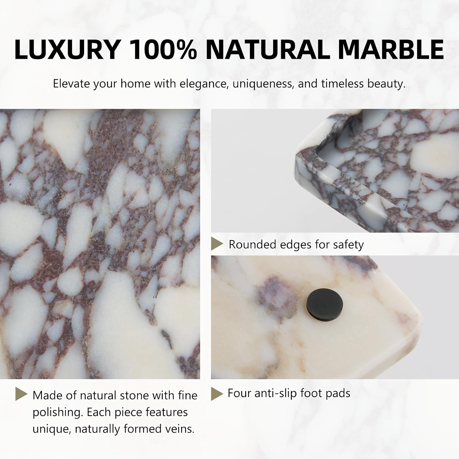 Rectangle Marble Tray / 11.8 x 7.8 x 0.7 / Rectangle-calacatta Viola / Natural