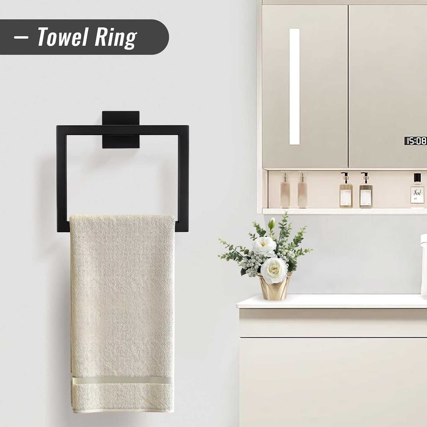 YACVCL Matte Black Towel Bar Set 10-Piece Bathroom Hardware Accessories Set,Black Bathroom Towel Holder Set 23.6 Inch