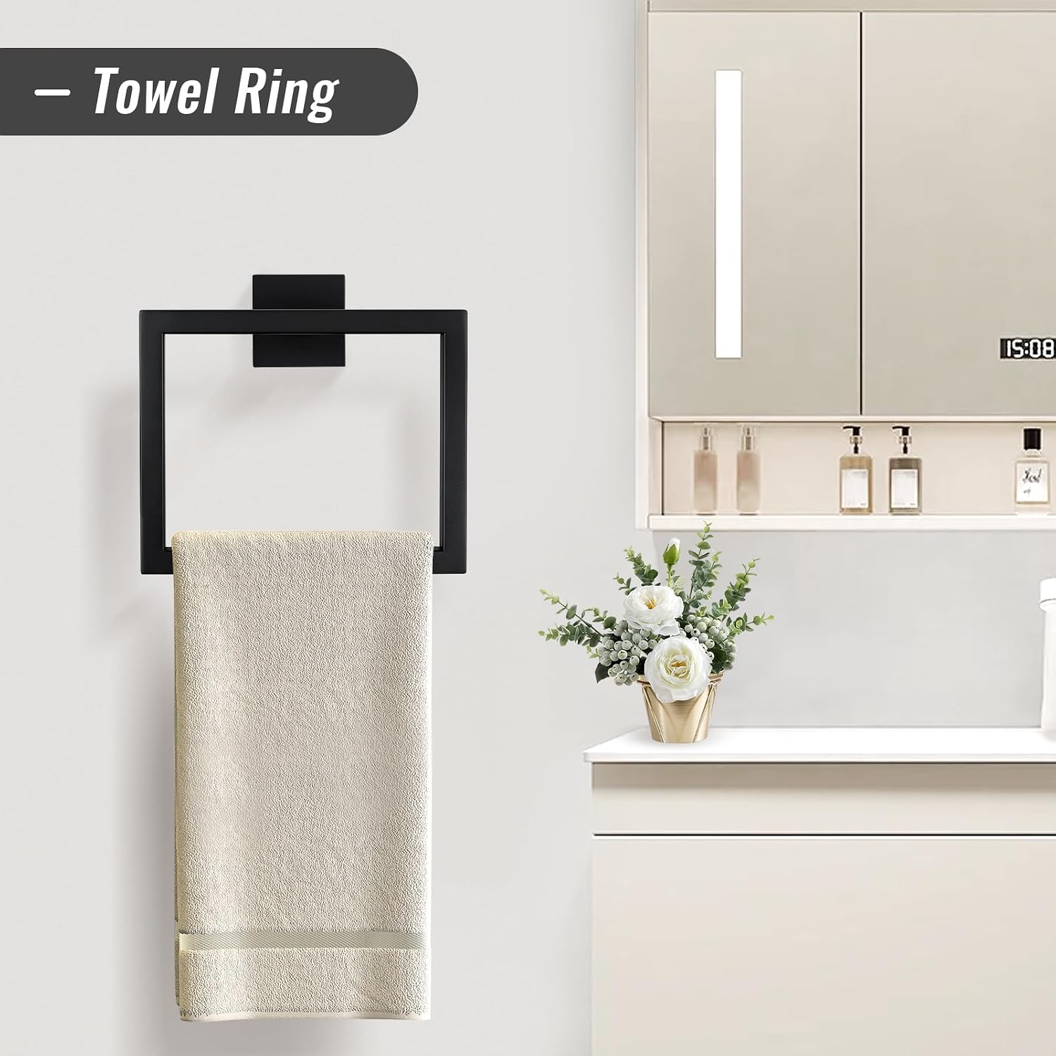 YACVCL Matte Black Towel Bar Set 10-Piece Bathroom Hardware Accessories Set,Black Bathroom Towel Holder Set 23.6 Inch