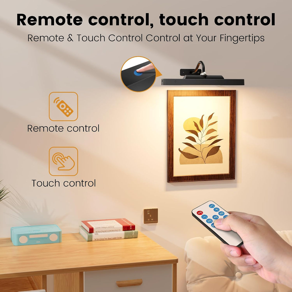 Gallery Picture Lights 3 Pack, 4400mAh Rechargeable Arwork Lights, Cordless Remote Dimmable LED for Portrait Hallway