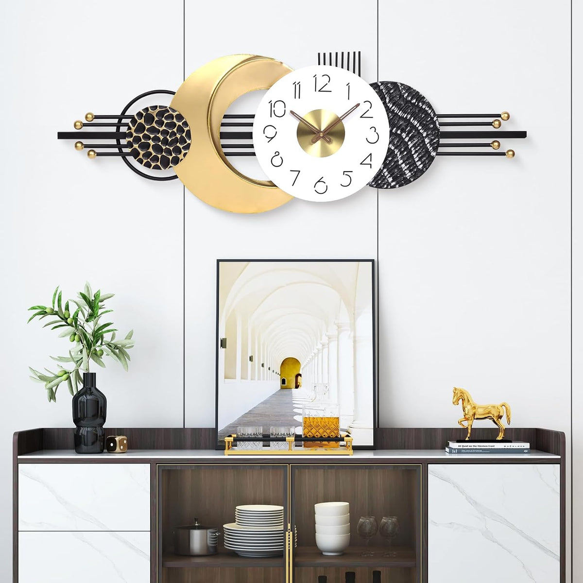 38x14 Inch Modern Silent Wall Clock, Sleek Statement Decor for Living Room | Battery Powered, Quartz Movement, Clear