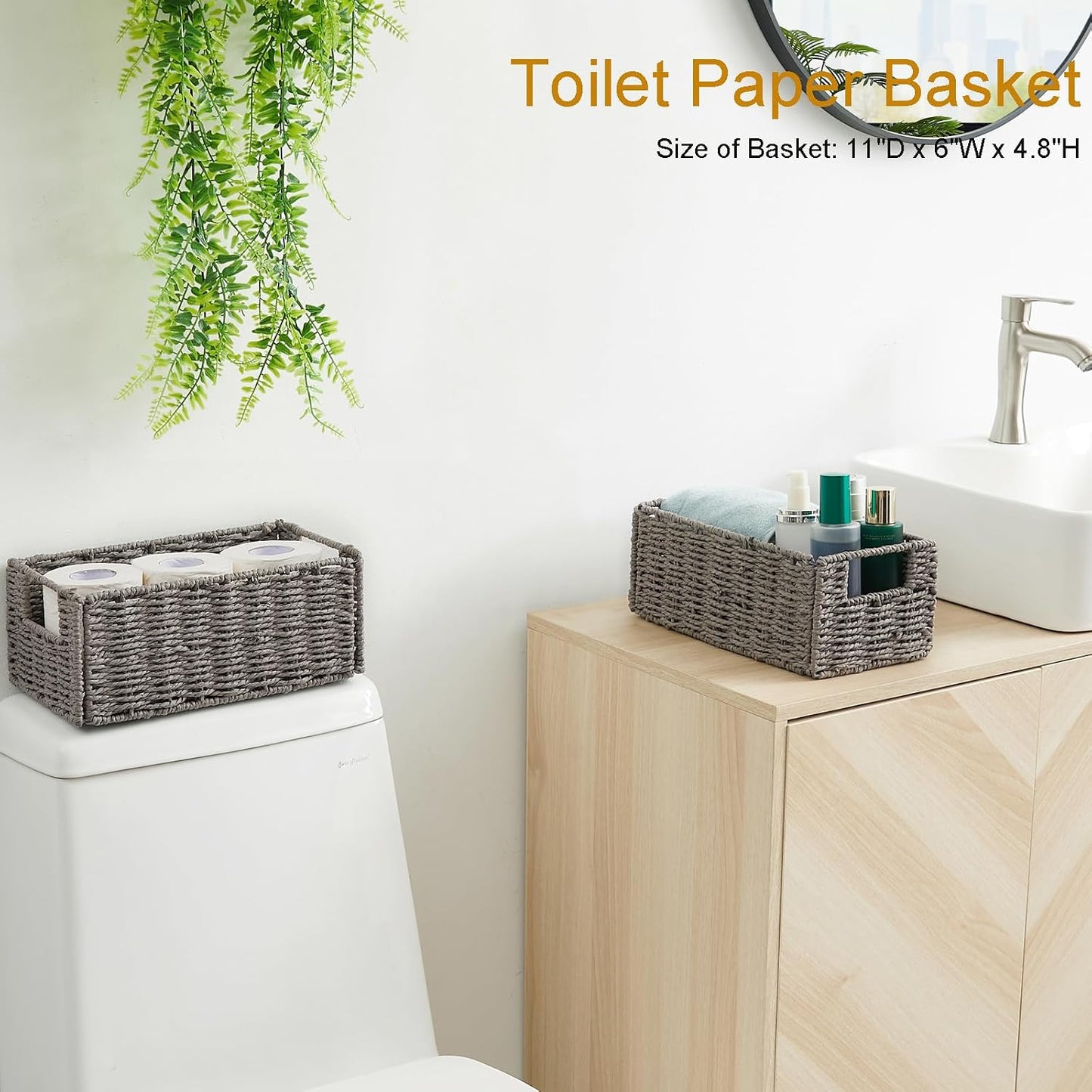 Wicker Storage Basket / Grey / 11.2"D x 6.1"W x 4.8"H / Set of 2