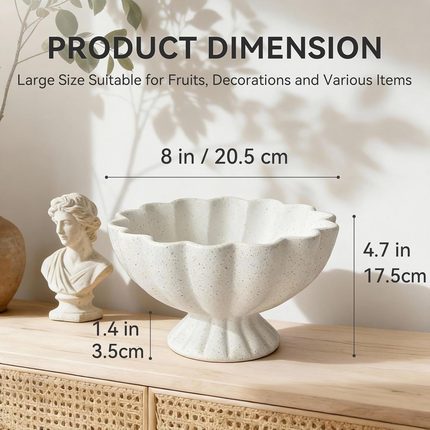 Pedestal Decorative Bowl Home Decor / Spotted White