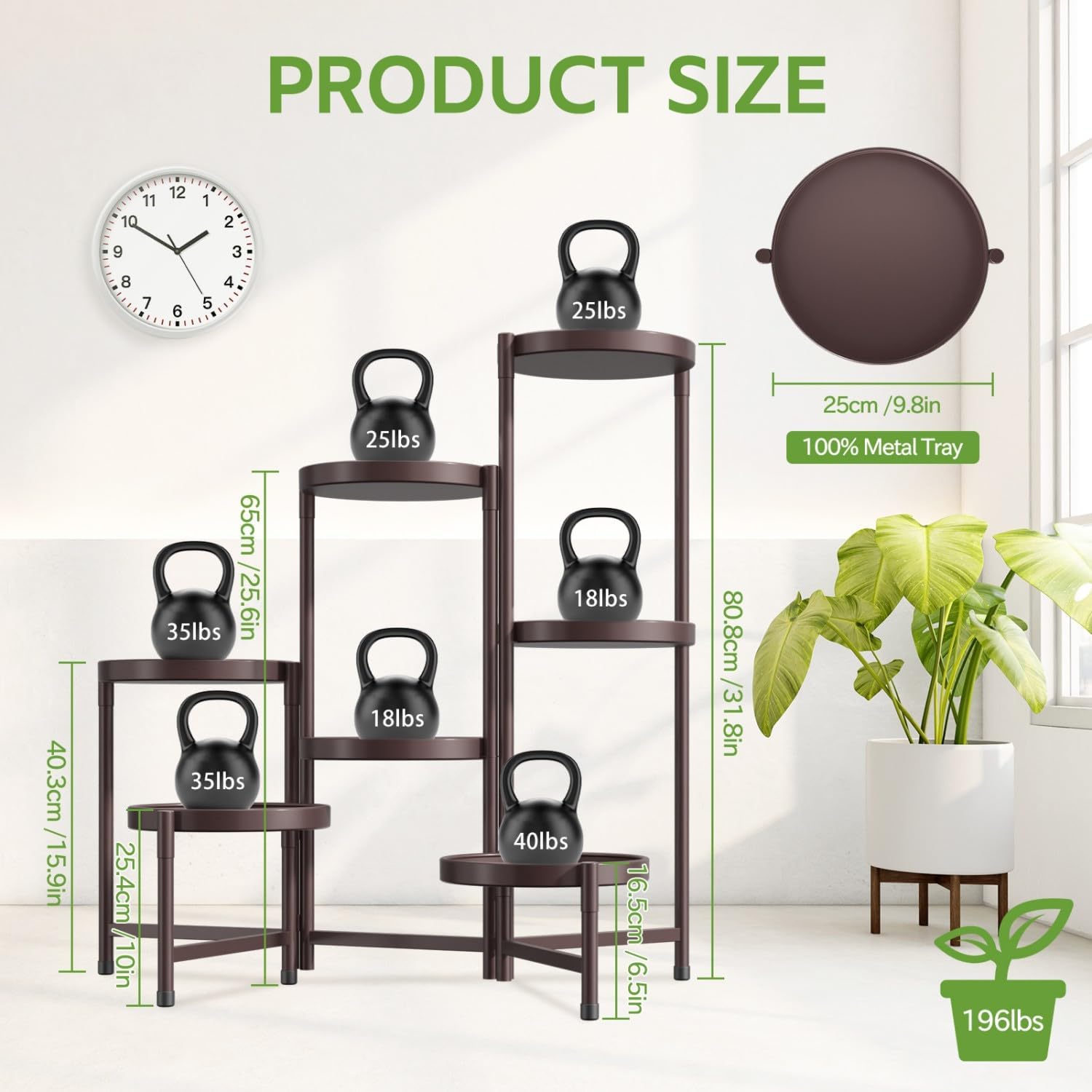 iDavosic.ly 7 Tier Large Plant Stand Indoor Outdoor, 10 Inch Tray, Bronze | Tiered Metal Corner Heavy Duty Multiple