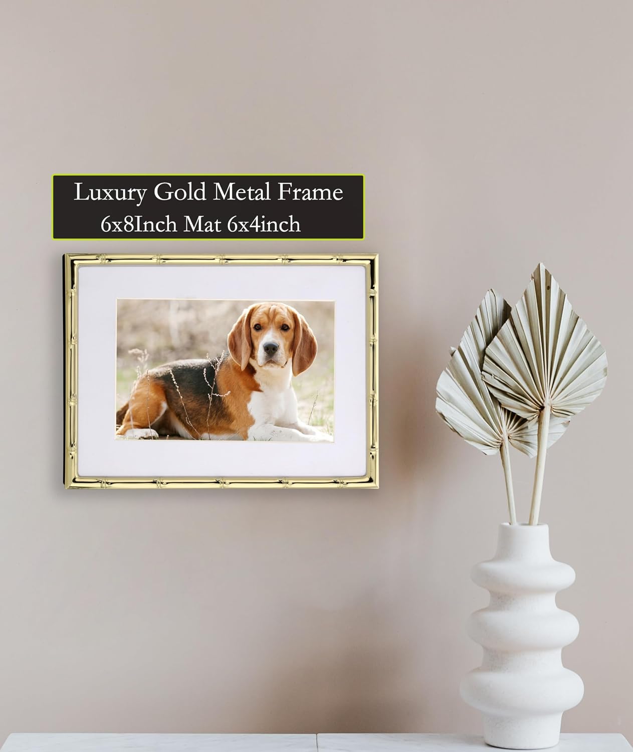 YiPinYin 6x8‘’ Bamboo Detail Gold Metal Picture Frame 2pack,6x8'' Gold Plated Photo Frames Mat for 4x6‘',with Soft
