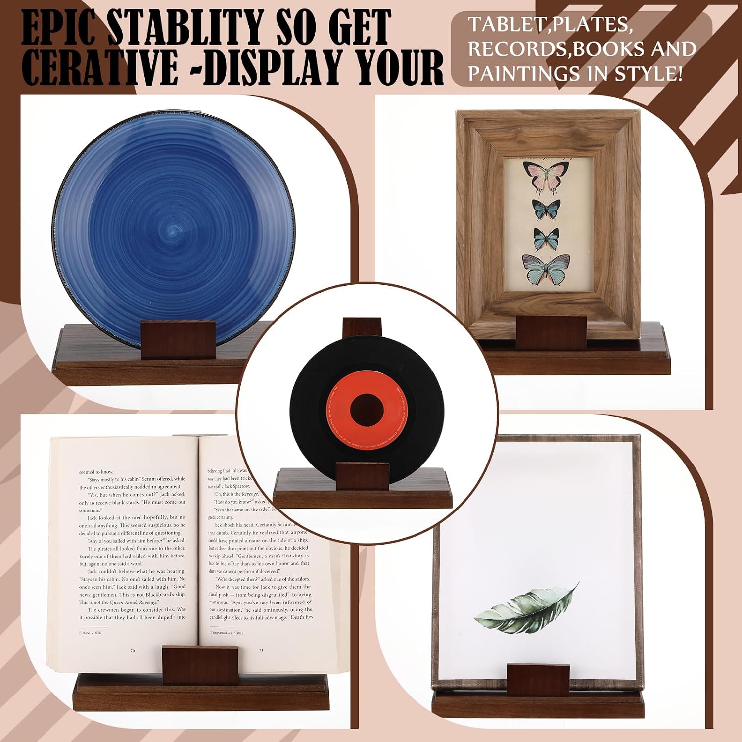Wooden Plate Stand for Display Plate Postcard Picture Frame Book Display Stand / 8 Inch