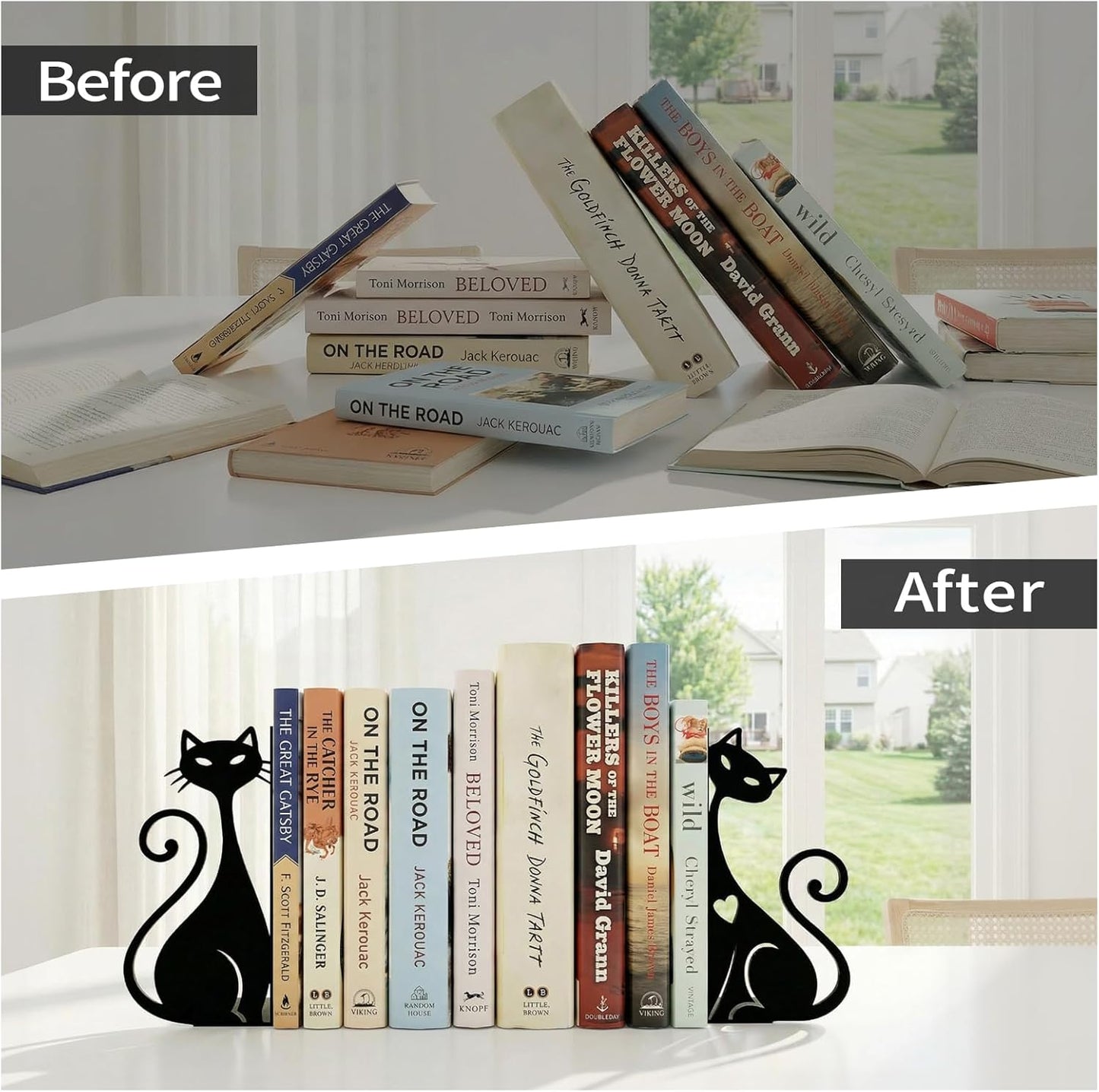 Atomic Cat Metal Bookends Book Ends / Black Atomic Cat / Set of 2