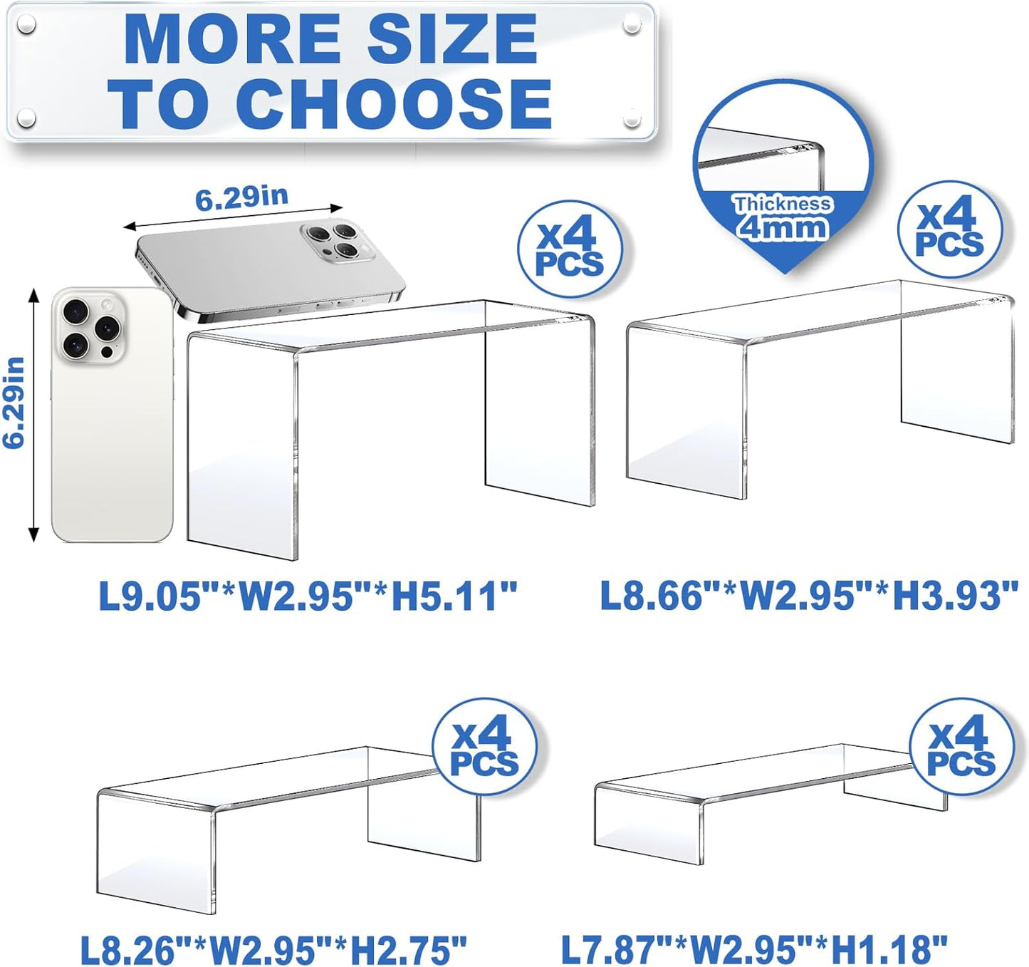 Aheroi Acrylic Risers Display Stands, Acrylic Stands for Display 16Pcs 4Set | Clear Risers Display Stands, Acrylic
