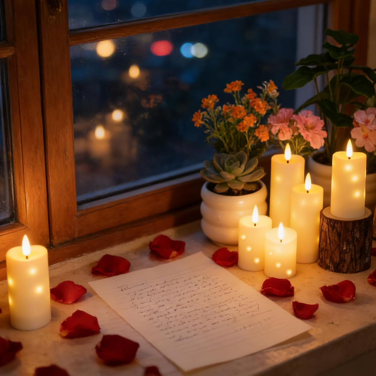 kakoya Outdoor Waterproof Flickering Flameless Candles with Timer,5Pcs Battery Operated LED Pillar Candles with