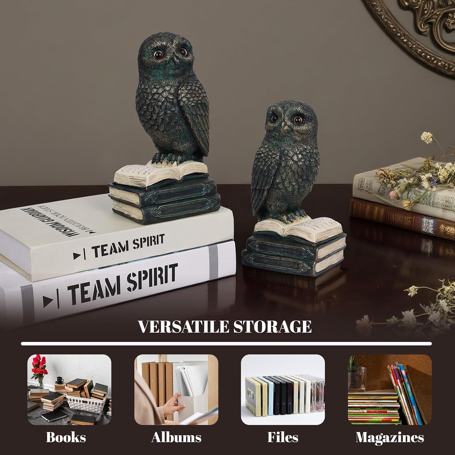 Decorative Bookends / Owl Home Decor Bookends for Heavy Books / Bronze