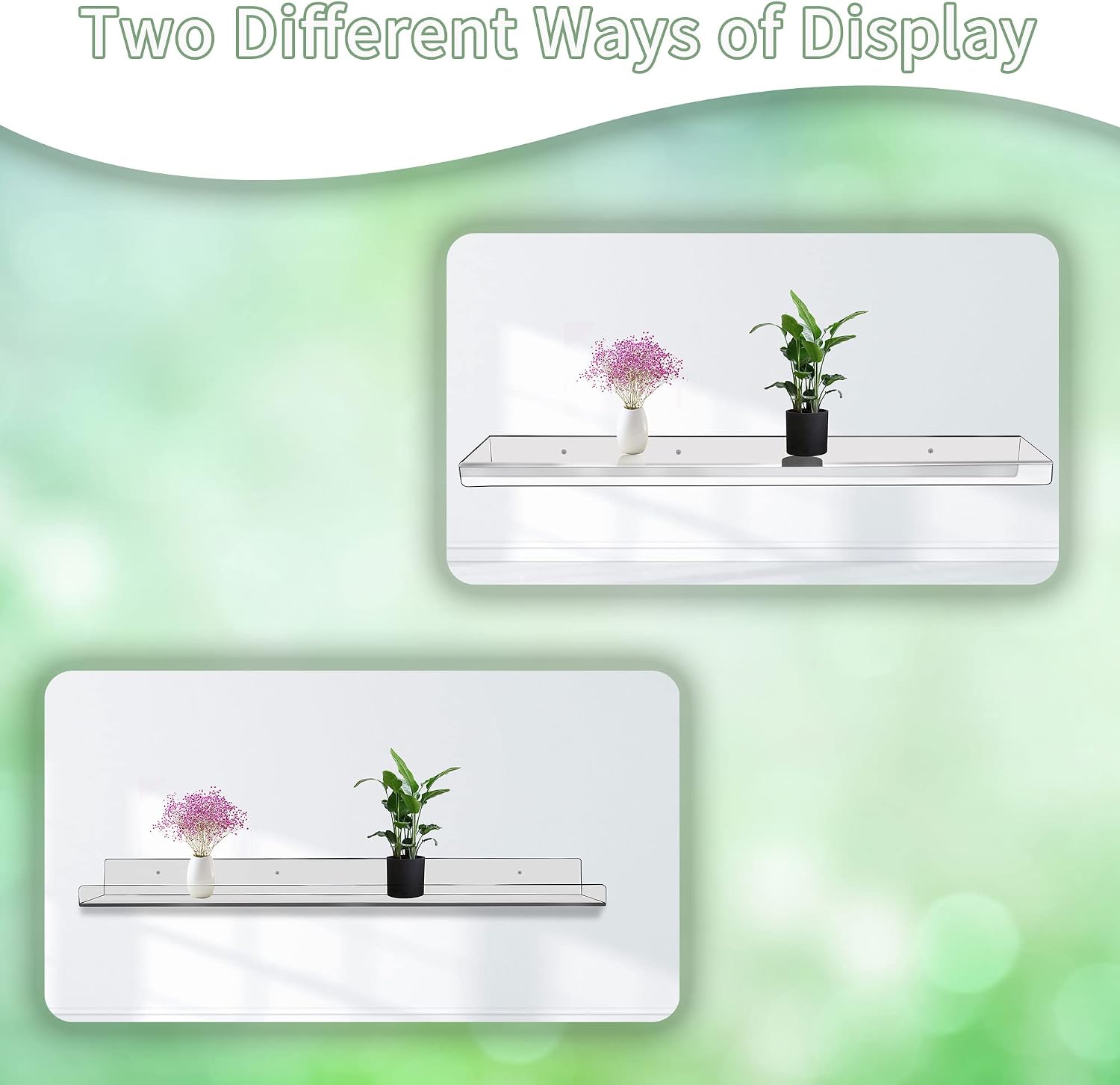 Febwind 4 Pack 24-Inch Long Clear Acrylic Floating Shelves U Shape Wall Shelf for Book Display Makeup Product Spice