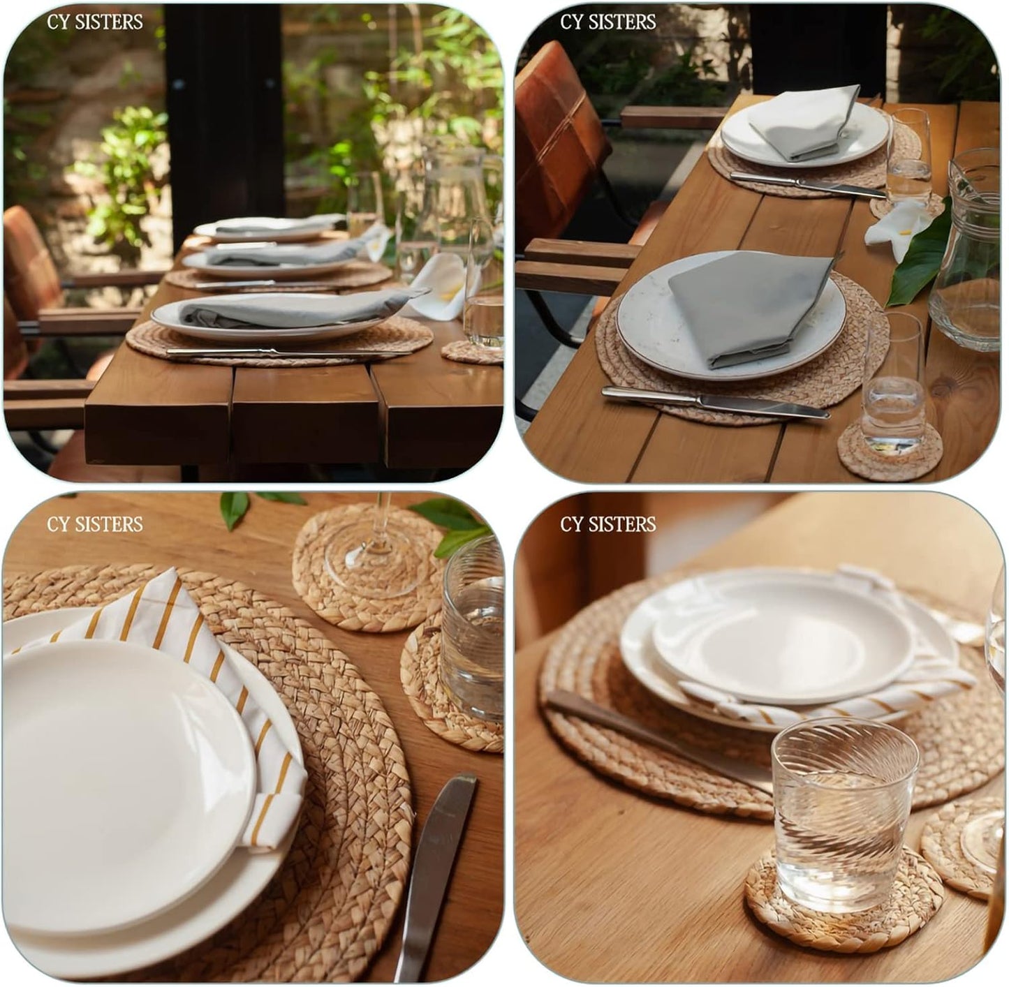 Round Placemats Set of 8 Natural Woven Rattan Placemats, Braided Boho Farmhouse Place Mats Heat Resistant Dining Table