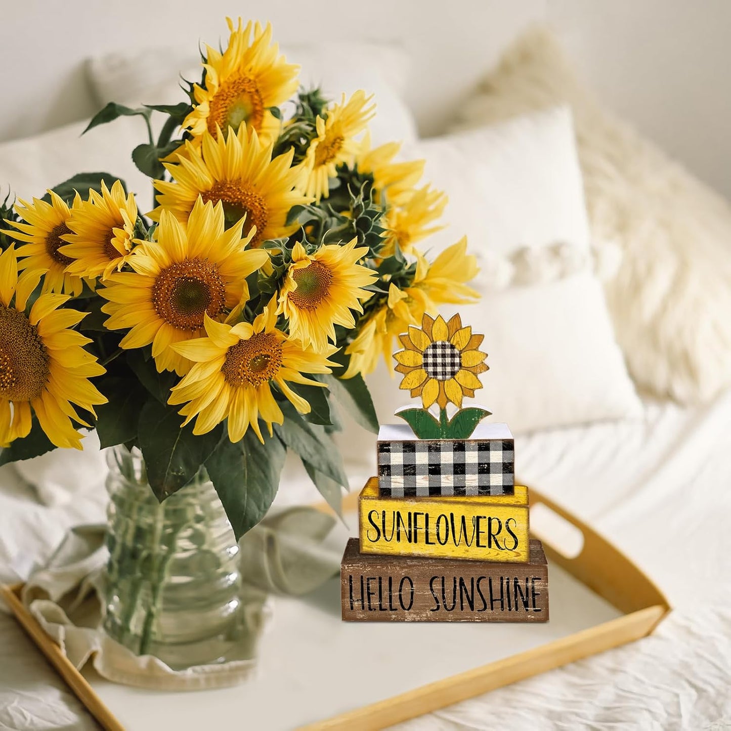 Summer Decor Wooden Tiered Tray Sign / Sunflower / Set of 4