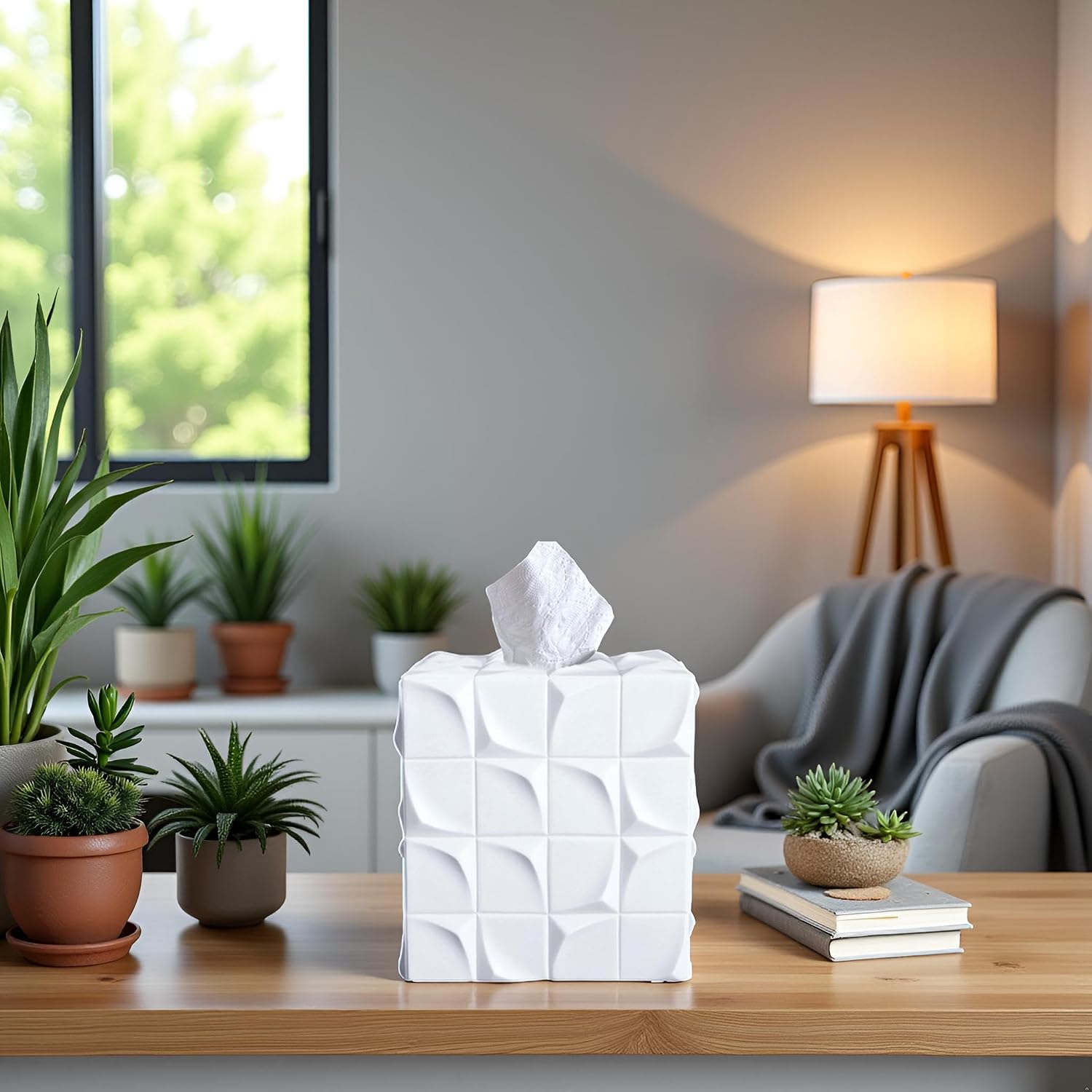 Square Tissue Box Cover Decorative Kleenex Box Holder / White