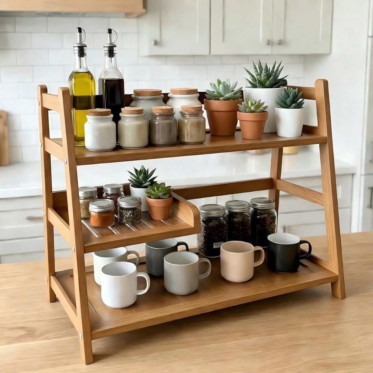 3 Tier Bamboo Matcha Station, coffee station organizer Shelf | for Kitchen Countertop, Tea Bar - Matcha Powder, Tools &