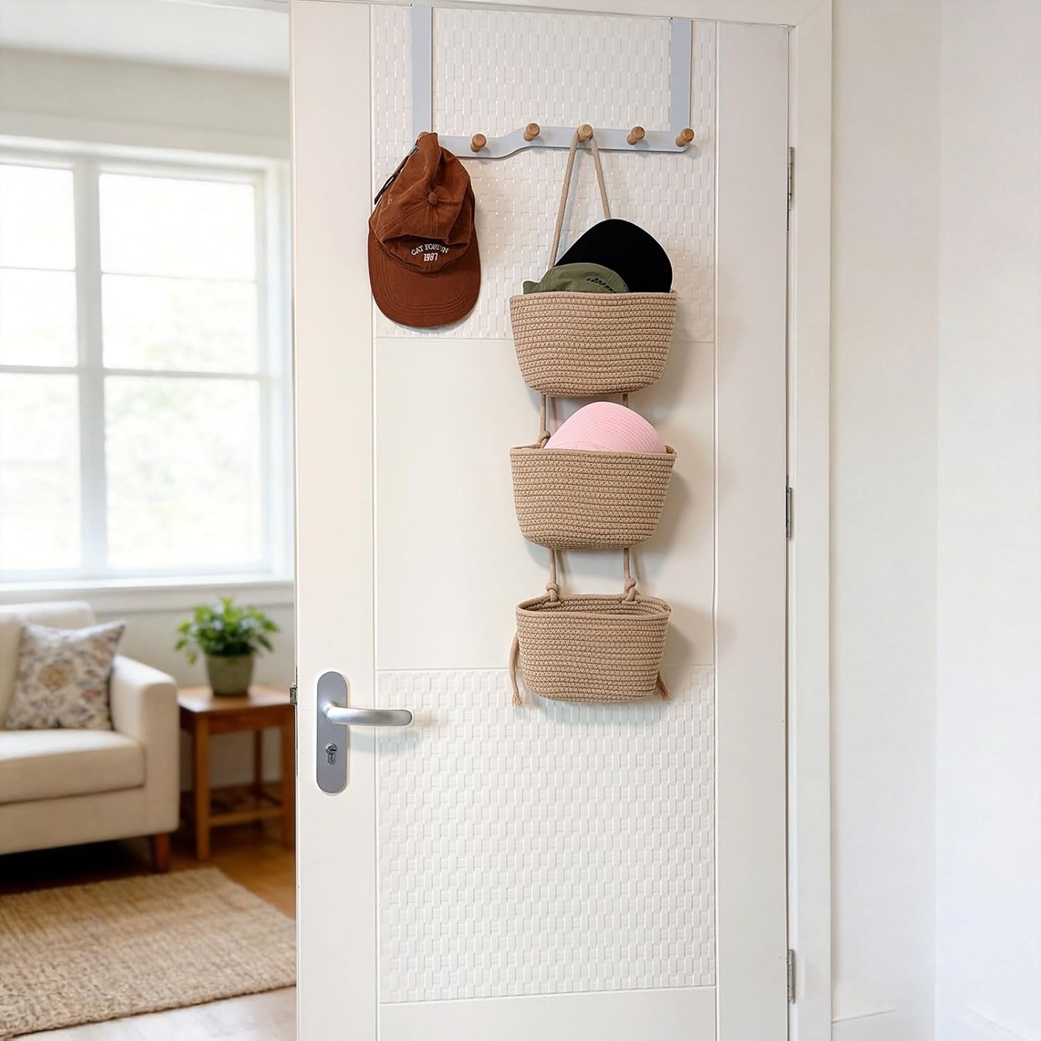 Wall-Mounted Woven Storage Organizer Bag / Jute