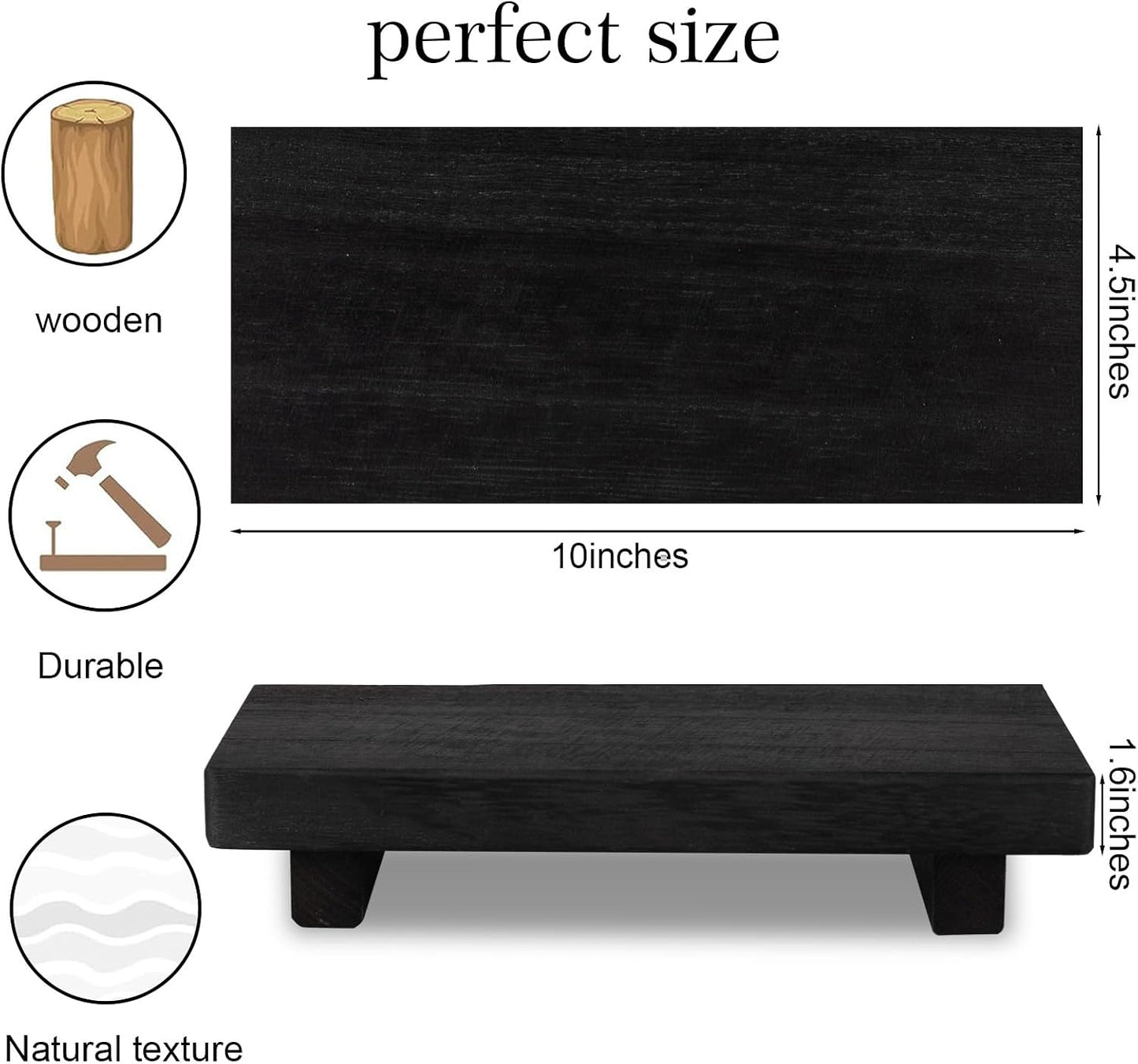 Small Wood Tray Pedestal Stand Farmhouse Bathroom Decor Decorative Wooden / Black / 10 x 4.5 x 1.6