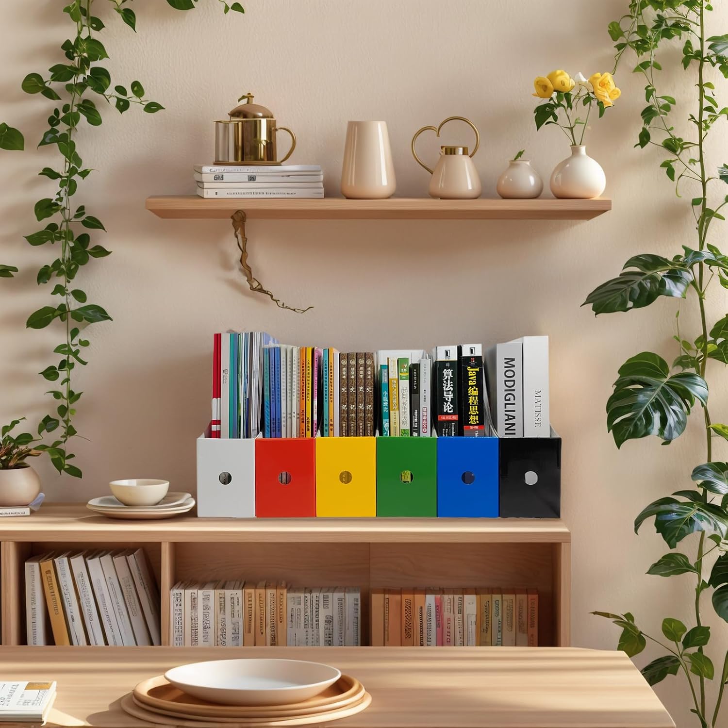 Limitliho 24 Pack Blue Cardboard Magazine File Holder for Desk or Shelves | 10.6”H×10.2”L×3.5”W Cardboard Magazine