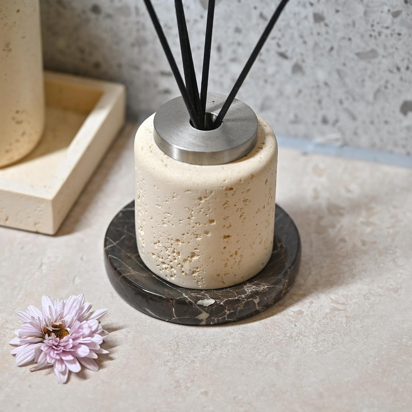 Natural Stone Trinket Tray for Rings Earrings Bracelets / Emperador Dark / Brown