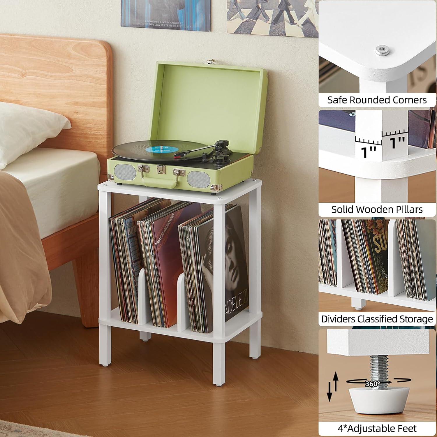 2-Tier Record Player Stand for Vinyl Records Storage End Table | Small Vinyl Record Holder Storage up to 100 Albums