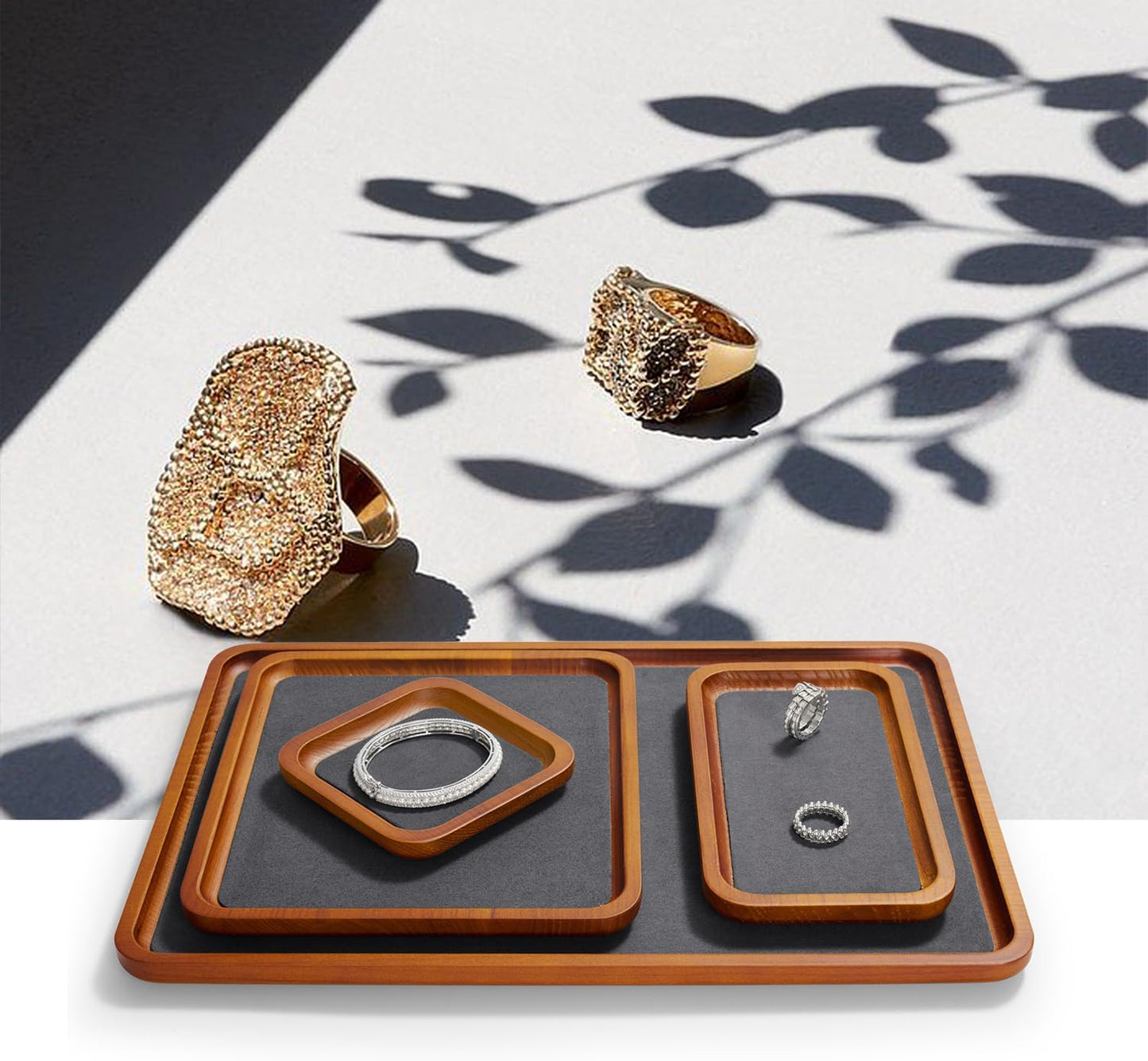 Solid Wood Jewelry Tray Jewelry Display Holder Showcase Watch Display / 7.87 x 7.08 x 0.59 / Grey