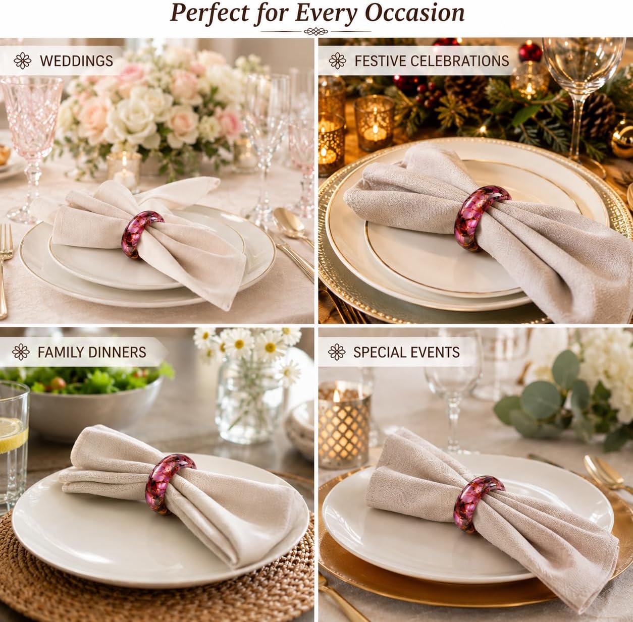 Alpha Living Home Spring Epoxy Napkin Rings, Set of 12, Multi-Color | Handcrafted resin, glossy finish, 2.5x2.5x0.5 in