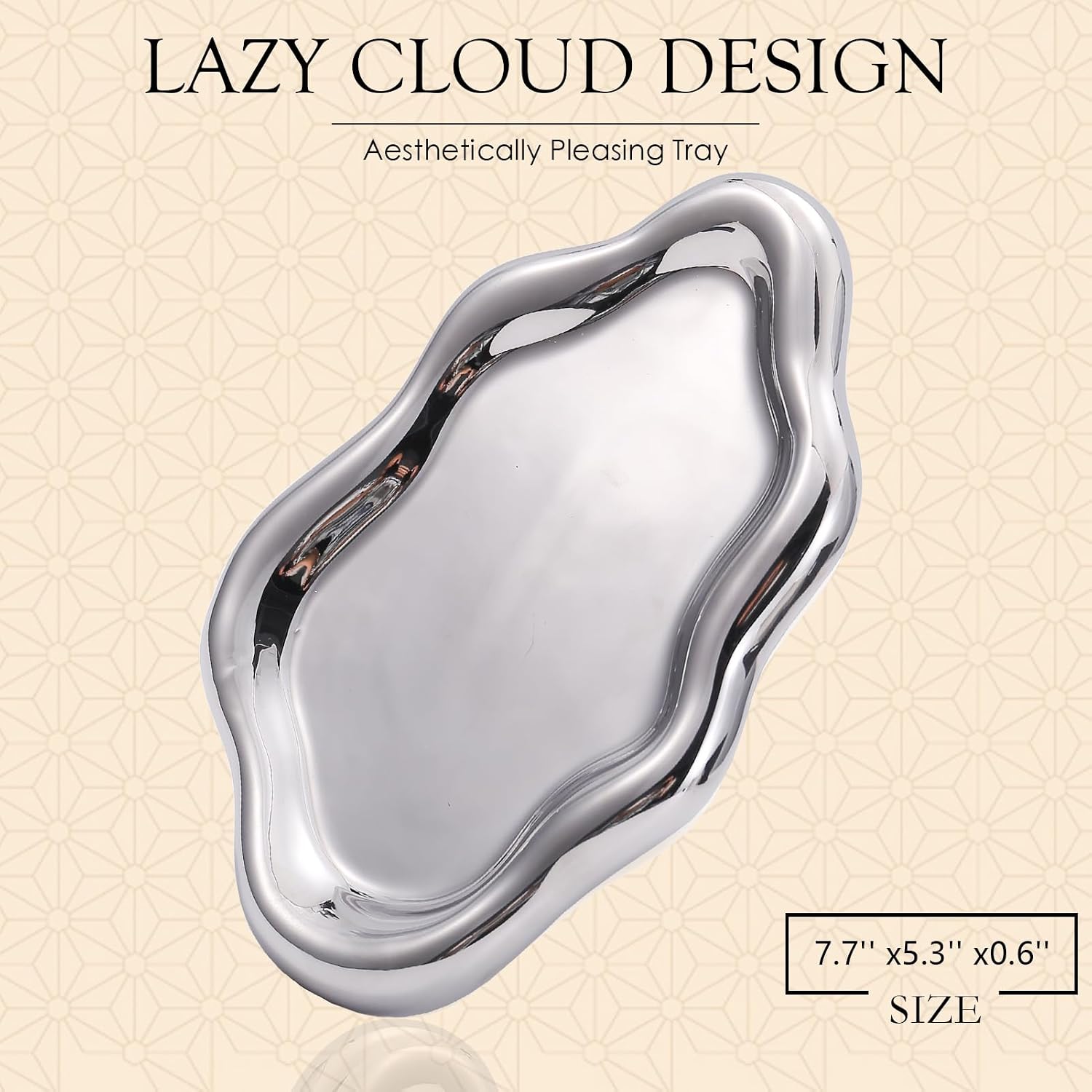 Ceramic Jewelry Tray Trinket Dish / Silver / 7.7 x 5.3 x 0.6