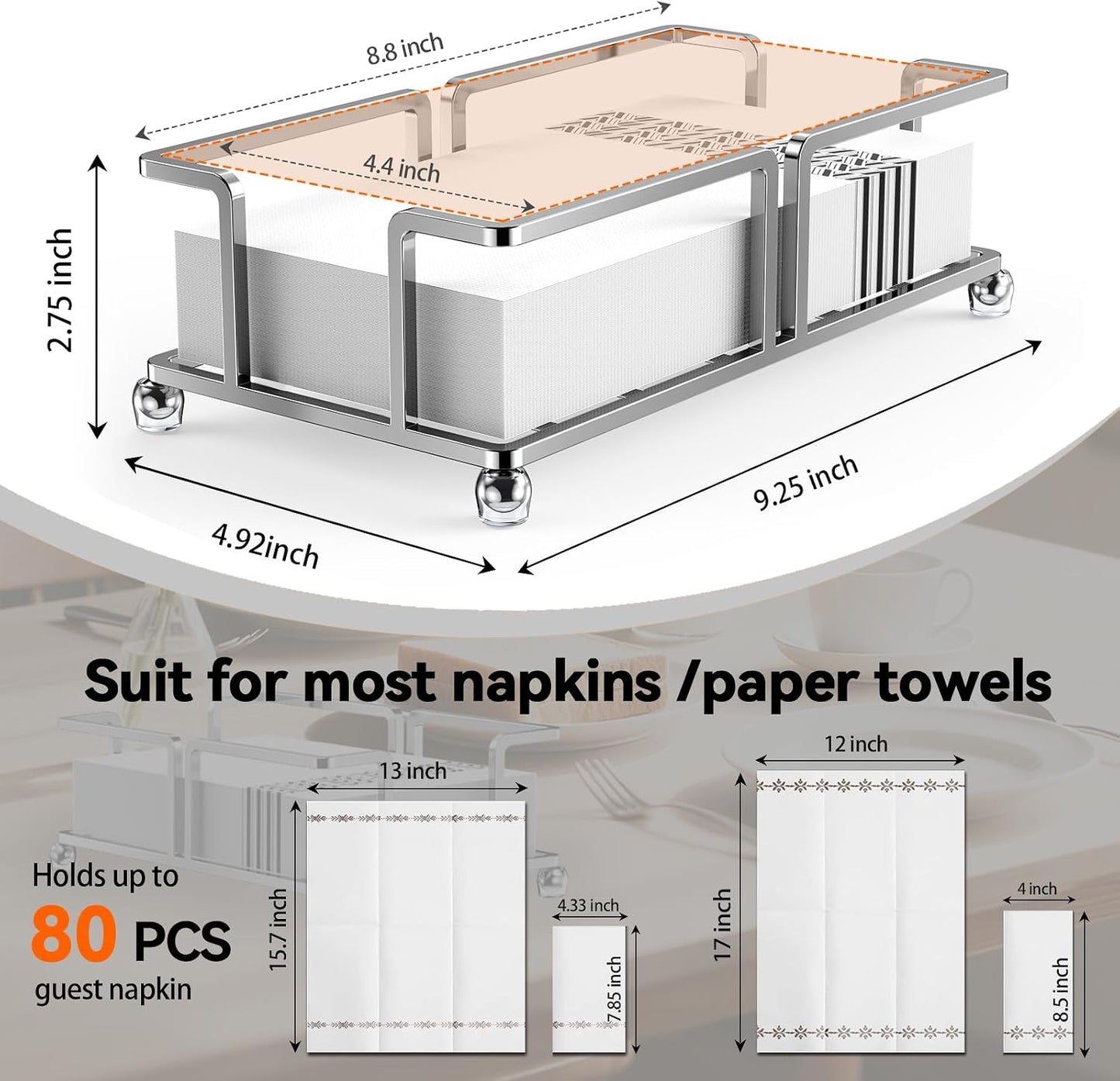 Bathroom Napkin Holder Bathroom Paper Towel Holder Bathroom Guest Towel Holder Tray / Chrome