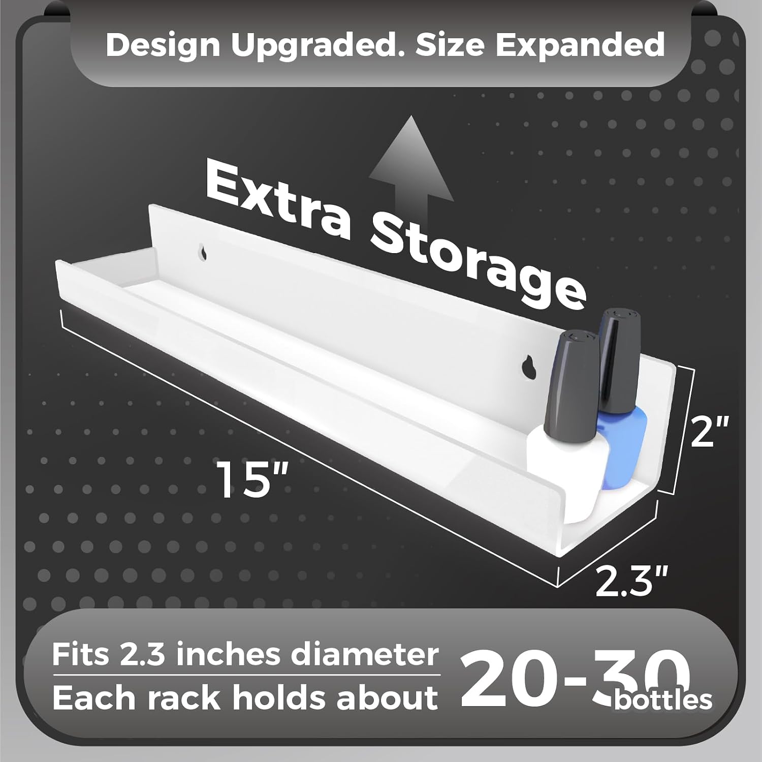 4 Pack 15 Inch White Acrylic Floating Wall Shelves, Kids Bookshelf | Modern Display Shelf for Nail Polish, Sunglasses