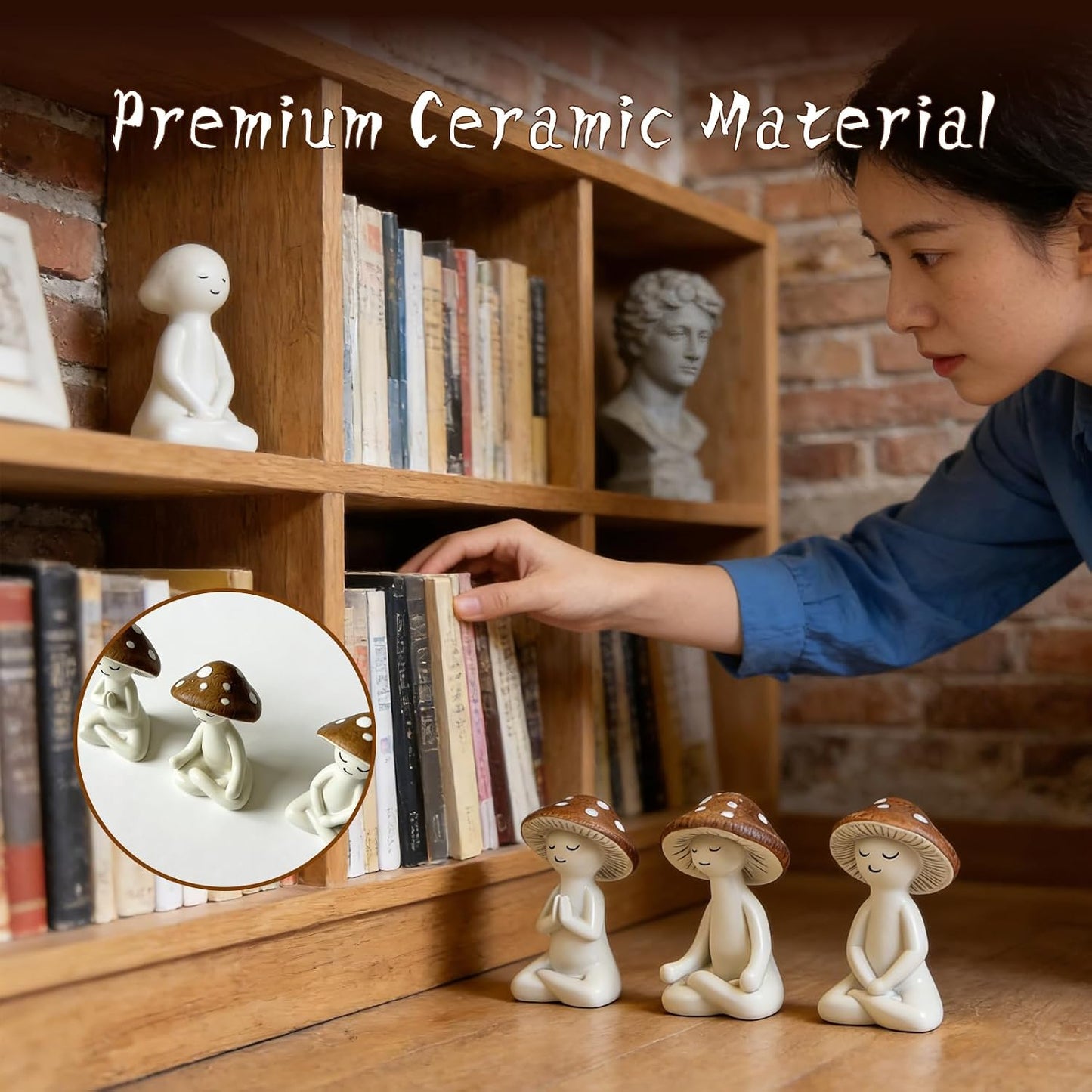 Ceramic Meditation Mushroom Figurines Set / Set of 3