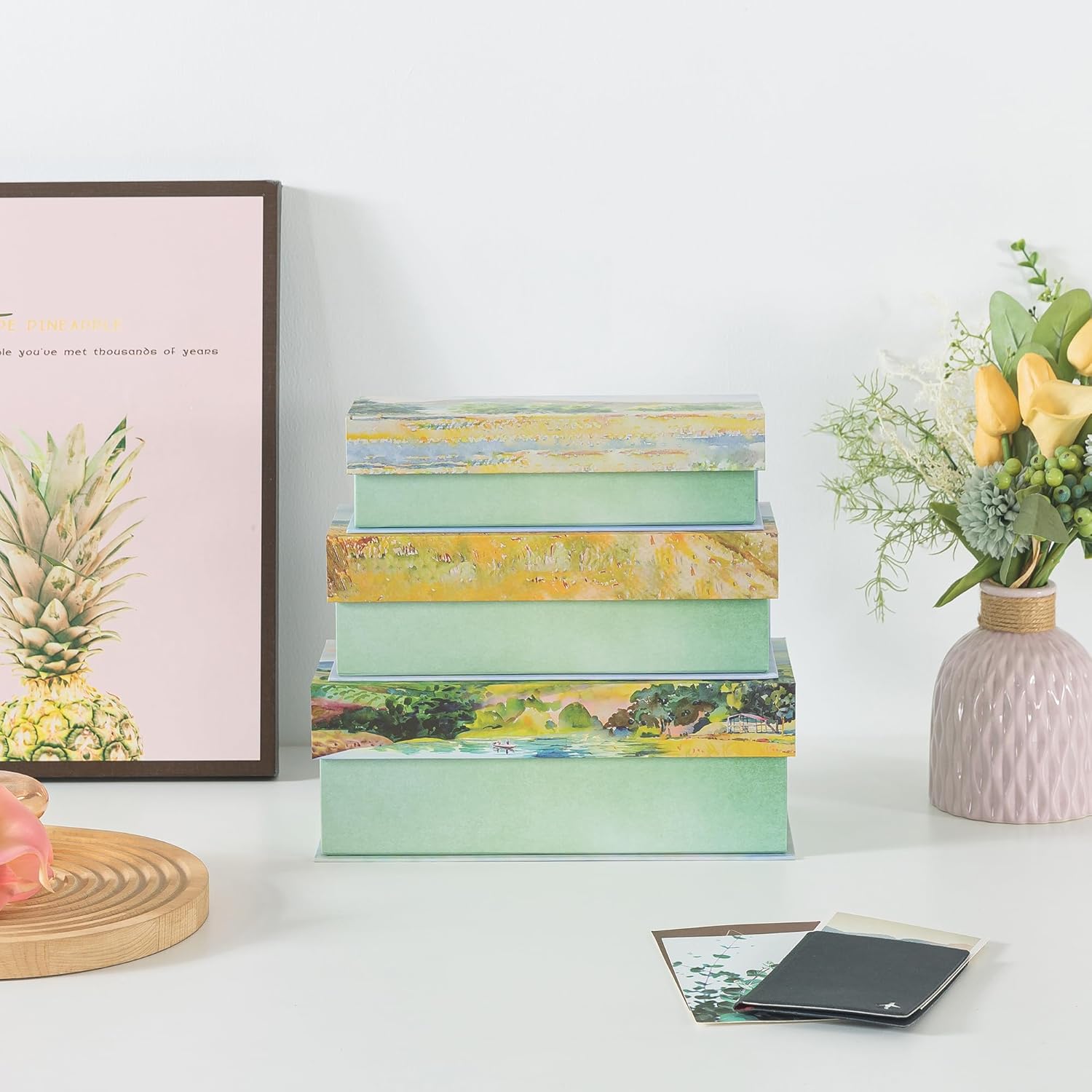 Cardboard Boxes / Decorative Storage Boxes / Pastoral Tranquility / Set of 3